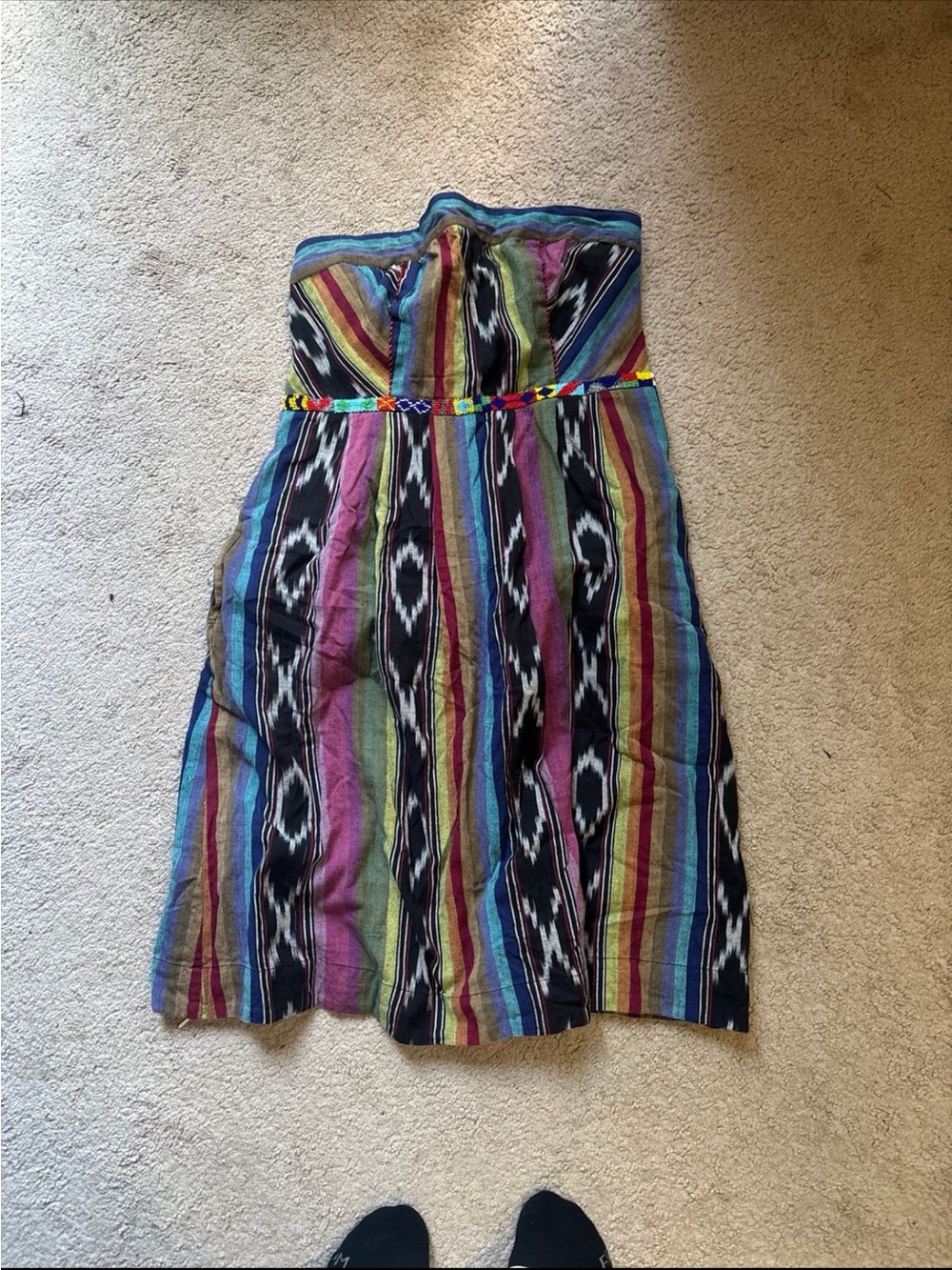 Striped Strapless Summer Dress with Multicolor Belt